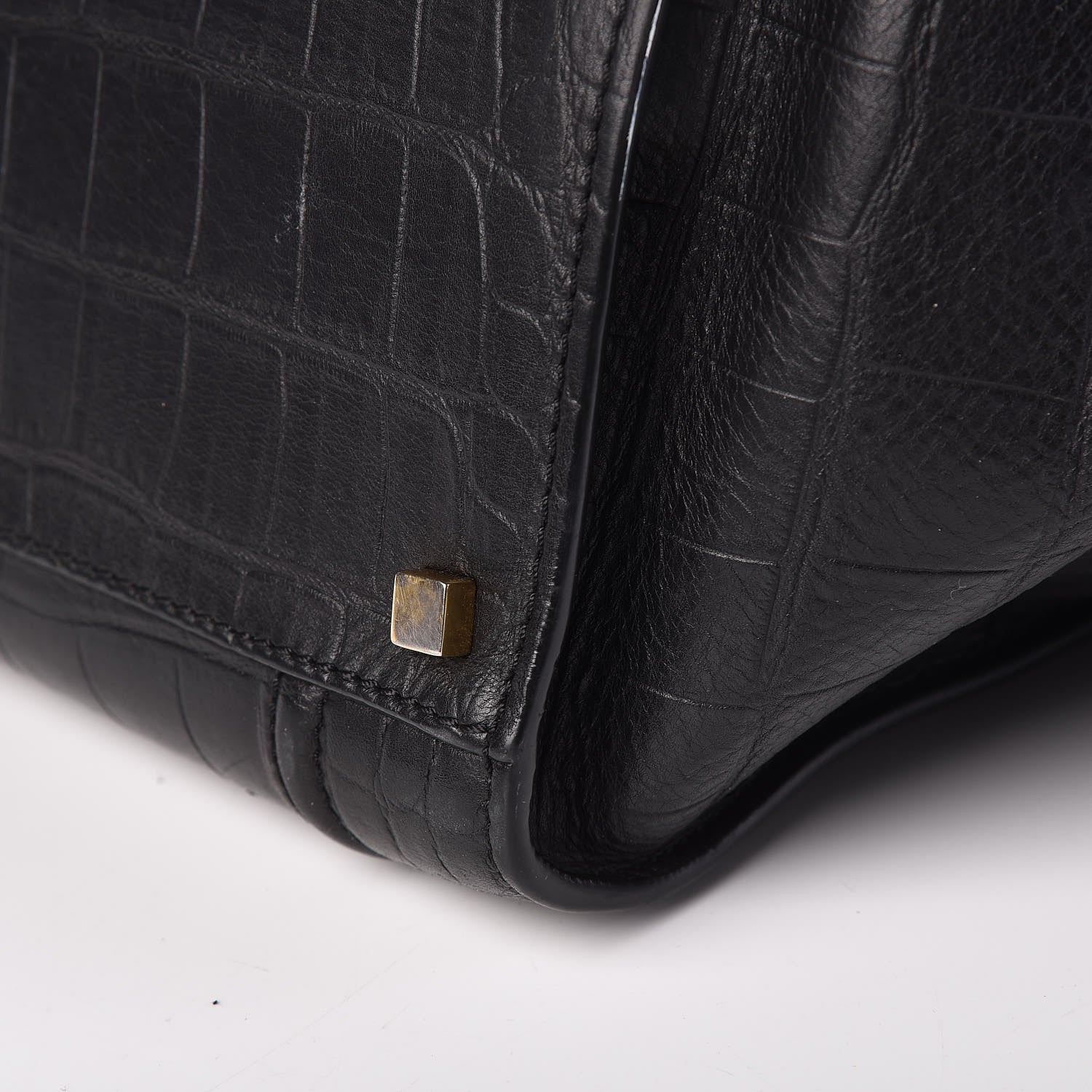Celine Crocodile Embossed Calfskin Medium Phantom Luggage Black 12 of 14