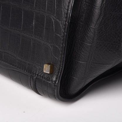Celine Crocodile Embossed Calfskin Medium Phantom Luggage Black 12 of 14