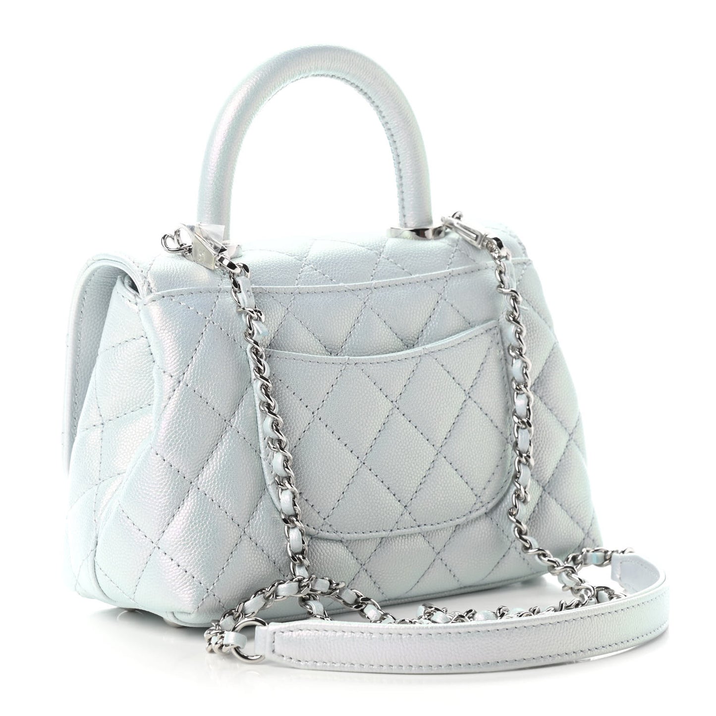Iridescent Caviar Quilted Extra Mini Coco Handle Flap Light Blue