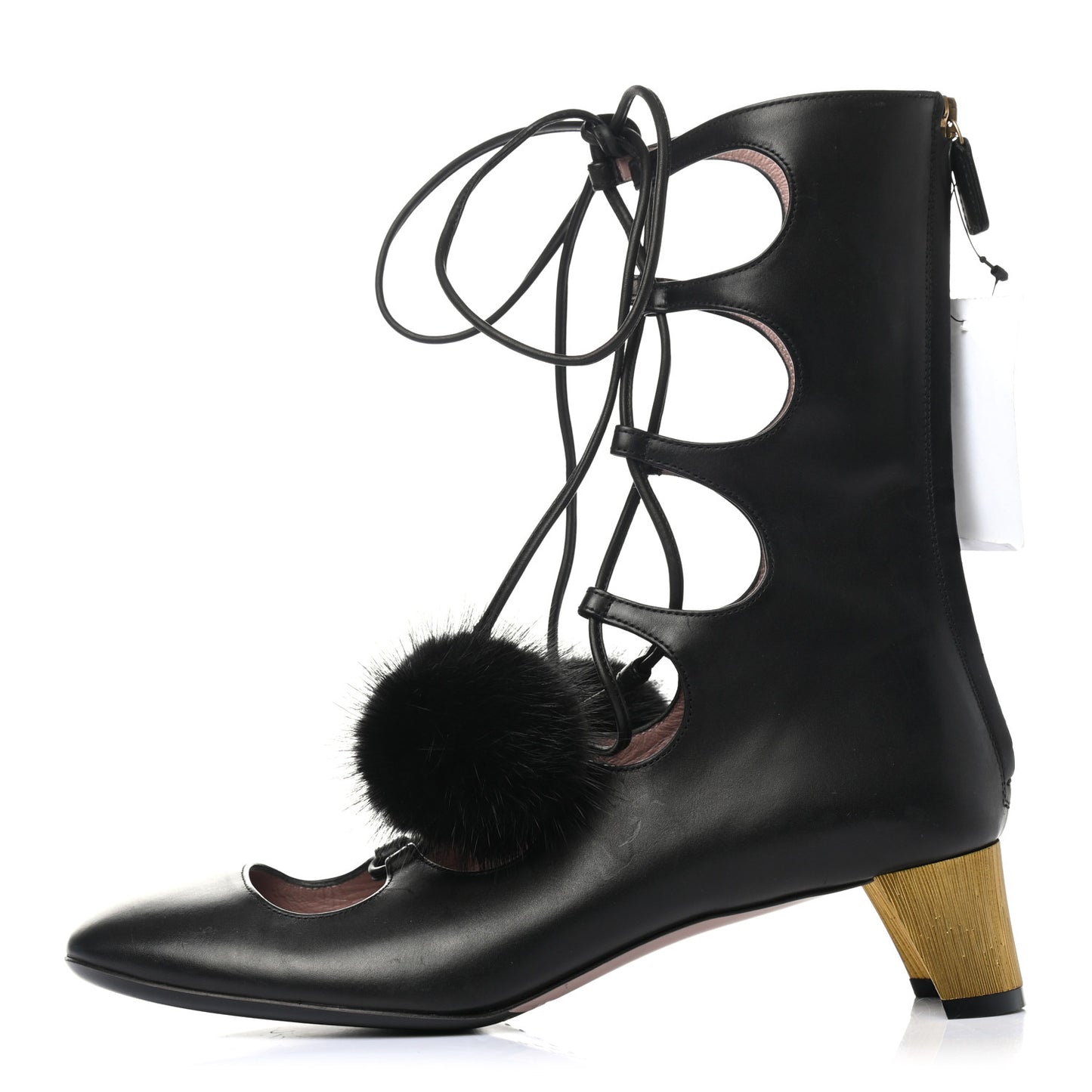 Calfskin Heloise Lace Up Ankle Boots 38.5 Black