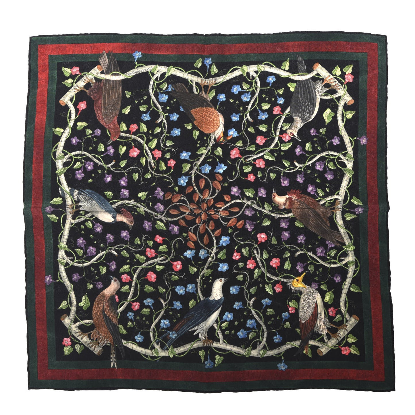 Silk Floral Condor Square Handkerchief Black