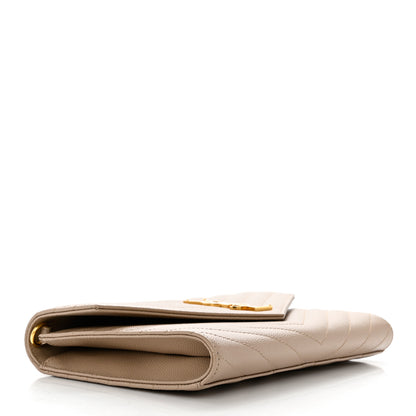 Saint Laurent Grain De Poudre Matelasse Chevron Monogram Envelope Clutch Dark Beige 3 of 7