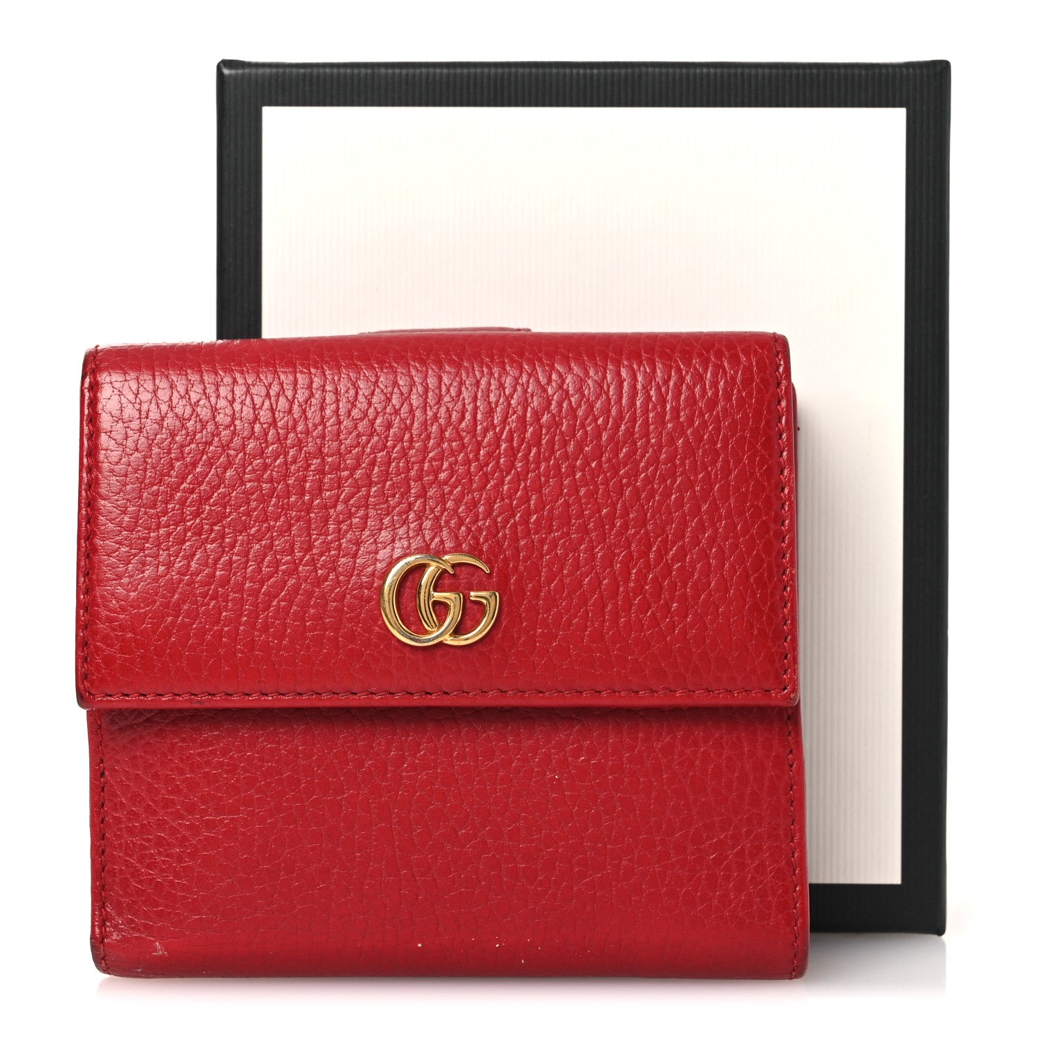 gucci ウォレット Gucci Dollar Calfskin Double G French Flap Wallet Hibiscus Red