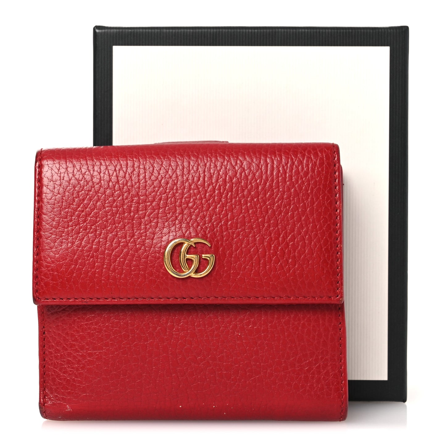 Dollar Calfskin Double G French Flap Wallet Hibiscus Red