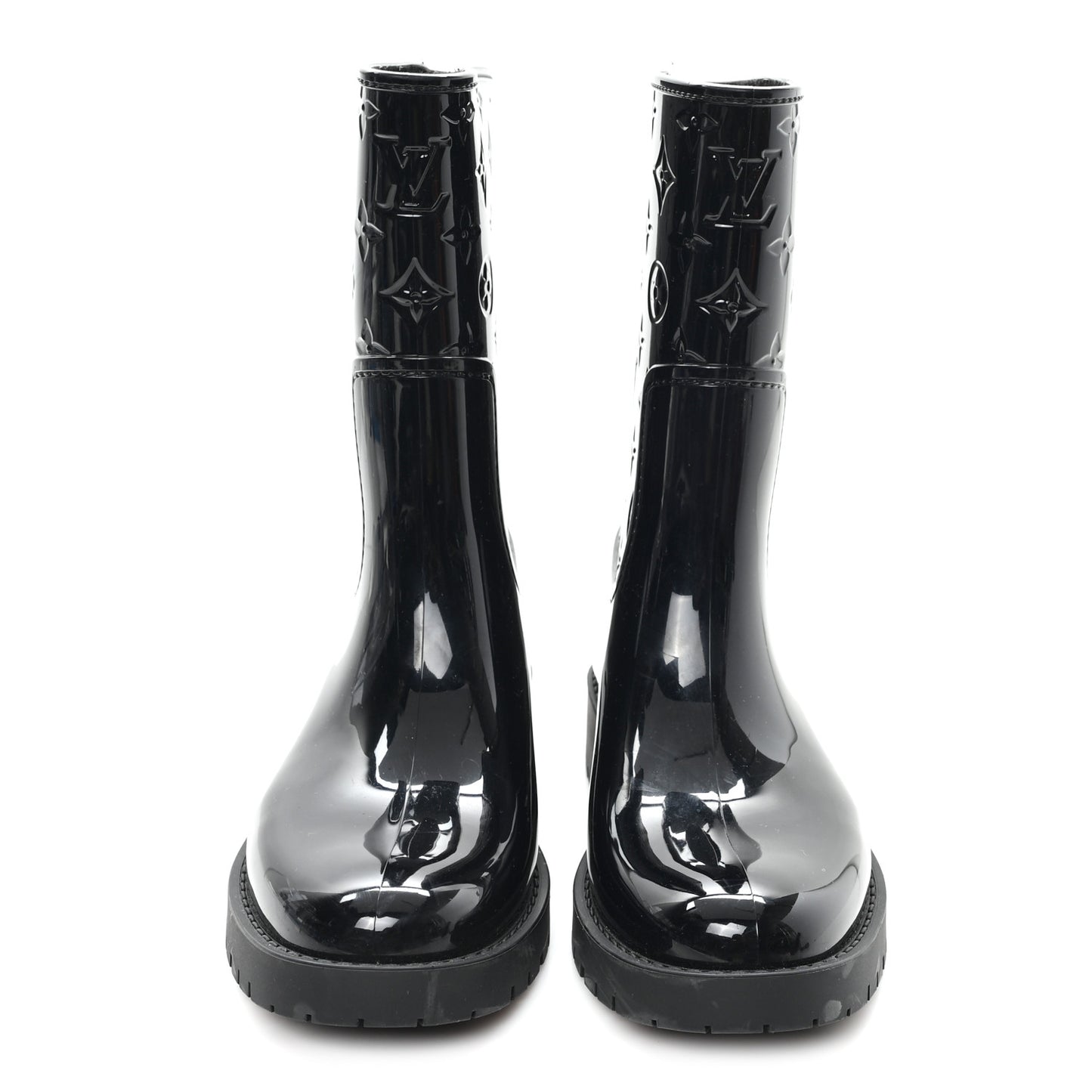 Rubber Embossed Monogram Drops Flat Half Boots 38 Black