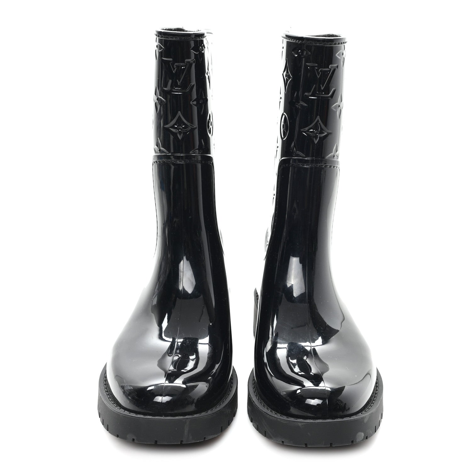 Louis Vuitton Rubber Embossed Monogram Drops Flat Half Boots 38 Black 3 of 8
