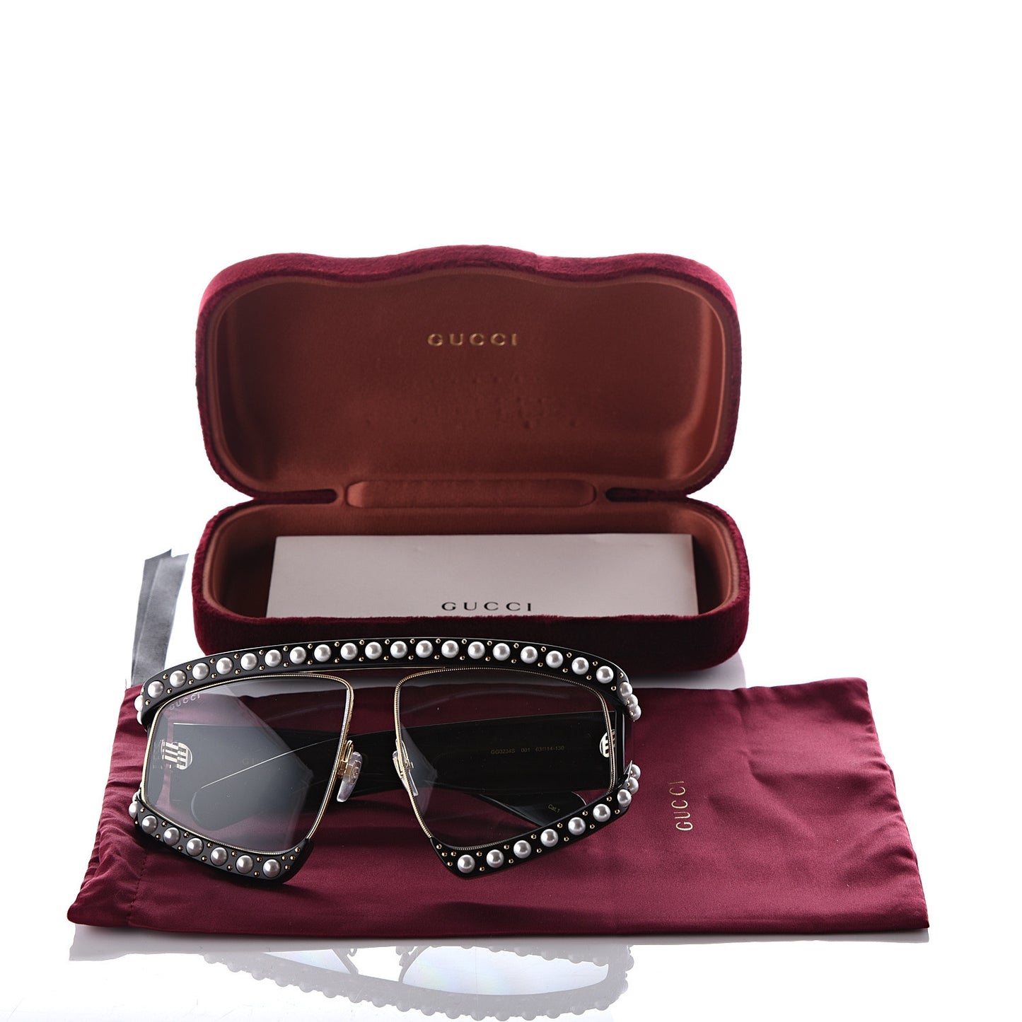 Acetate Pearl Rectangular Frame Sunglasses GG0234S Black