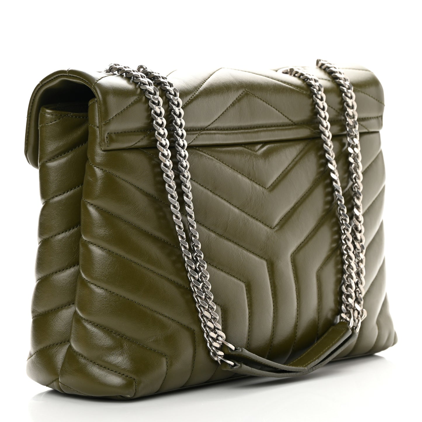 Calfskin Y Quilted Monogram Medium Loulou Chain Satchel Military Olive