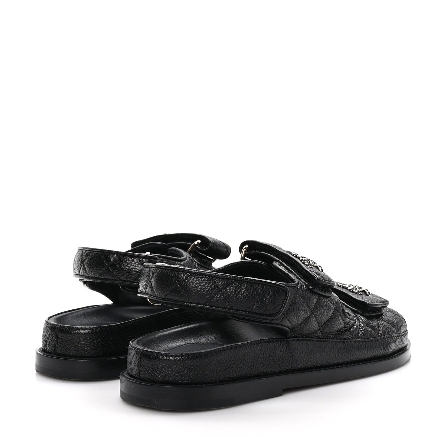 Grained Calfskin Velcro Dad Sandals 36 Black