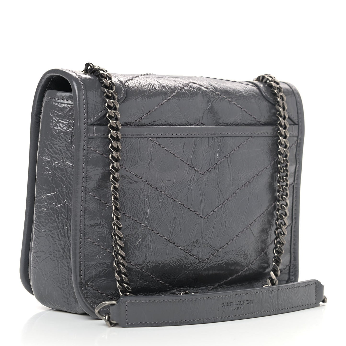 Crinkled Calfskin Matelasse Monogram Niki Chain Wallet Fog