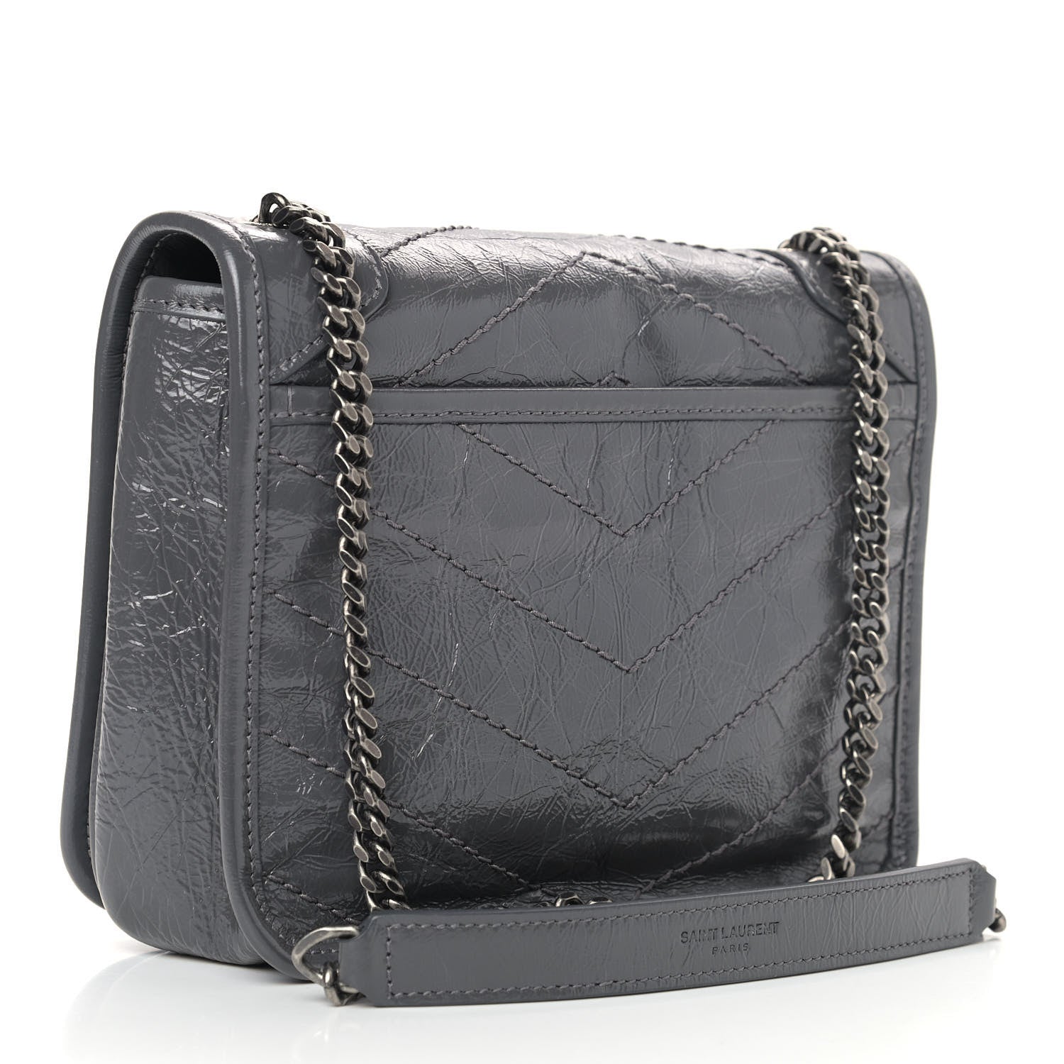 Saint Laurent Crinkled Calfskin Matelasse Monogram Niki Chain Wallet Fog 2 of 8