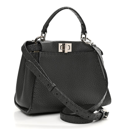 Fendi Cuoio Romano Selleria Bi-Color Mini Peekaboo Iconic Satchel Asfalto Latte 3 of 11