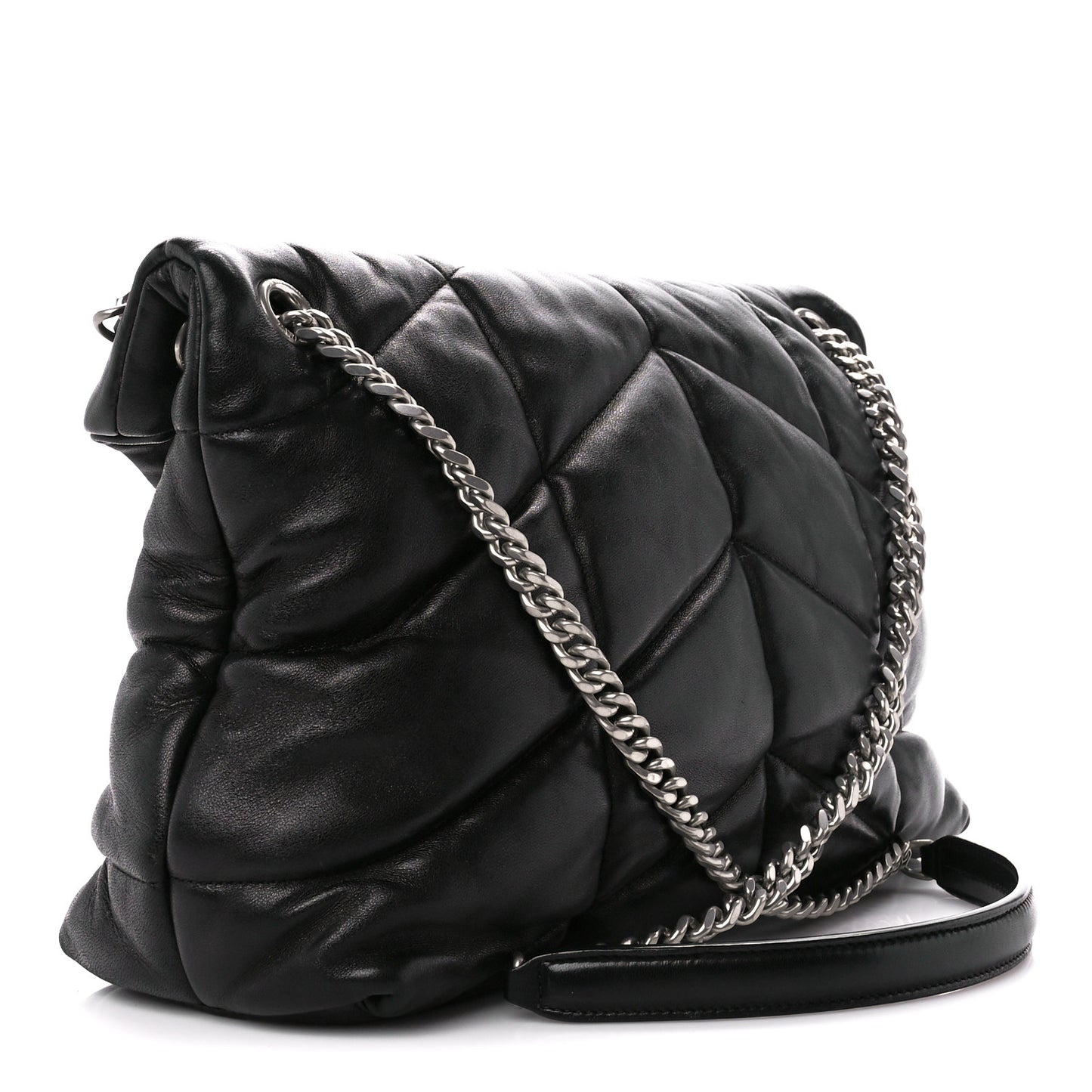 Lambskin Quilted Medium Loulou Puffer Monogram Chain Satchel Black