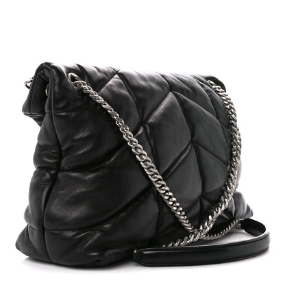 Saint Laurent Lambskin Quilted Medium Loulou Puffer Monogram Chain Satchel Black 3 of 12