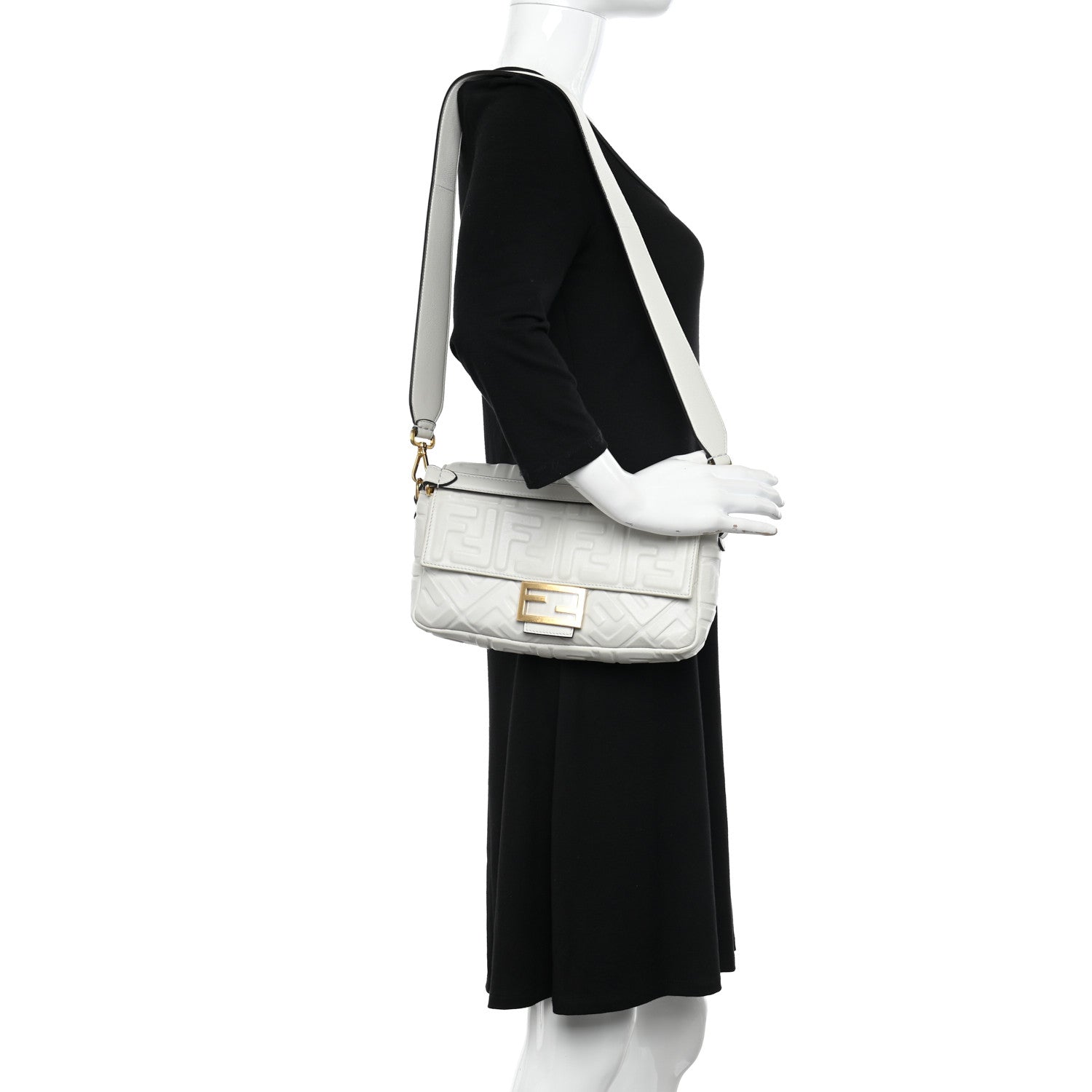 Fendi Nappa FF 1974 Embossed Baguette White 2 of 13