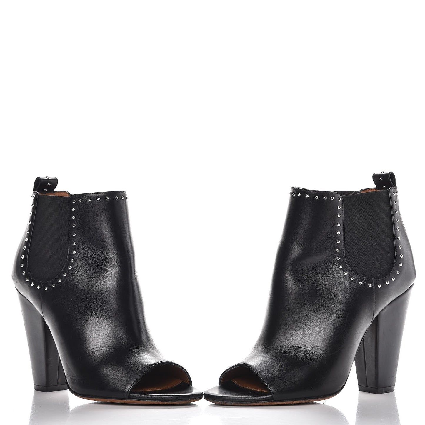 Calfskin Studded Chelsea Ouv Peep Toe Booties 38 Black