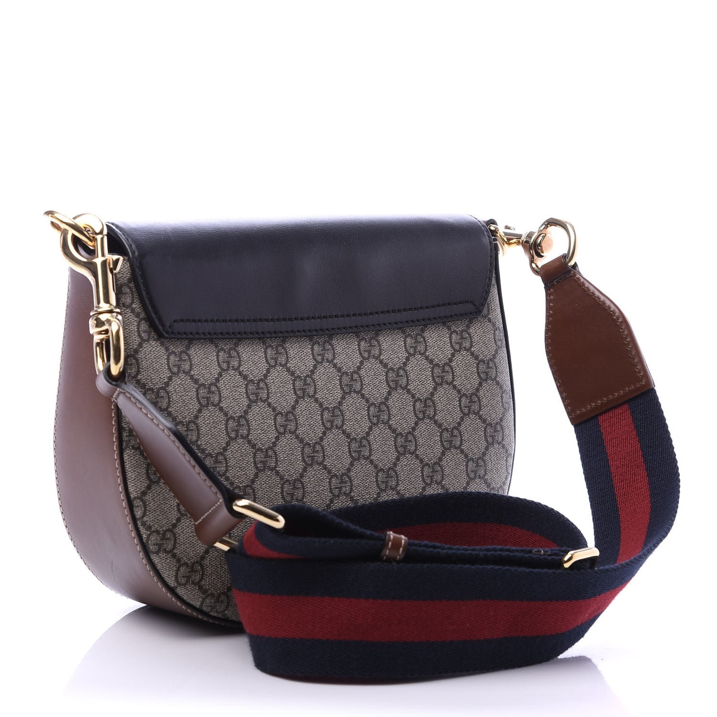 GG Supreme Monogram Web Medium Padlock Messenger Shoulder Bag Black