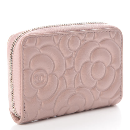 Chanel Goatskin Camellia Embossed Zip Coin Purse Light Pink 3 of 8