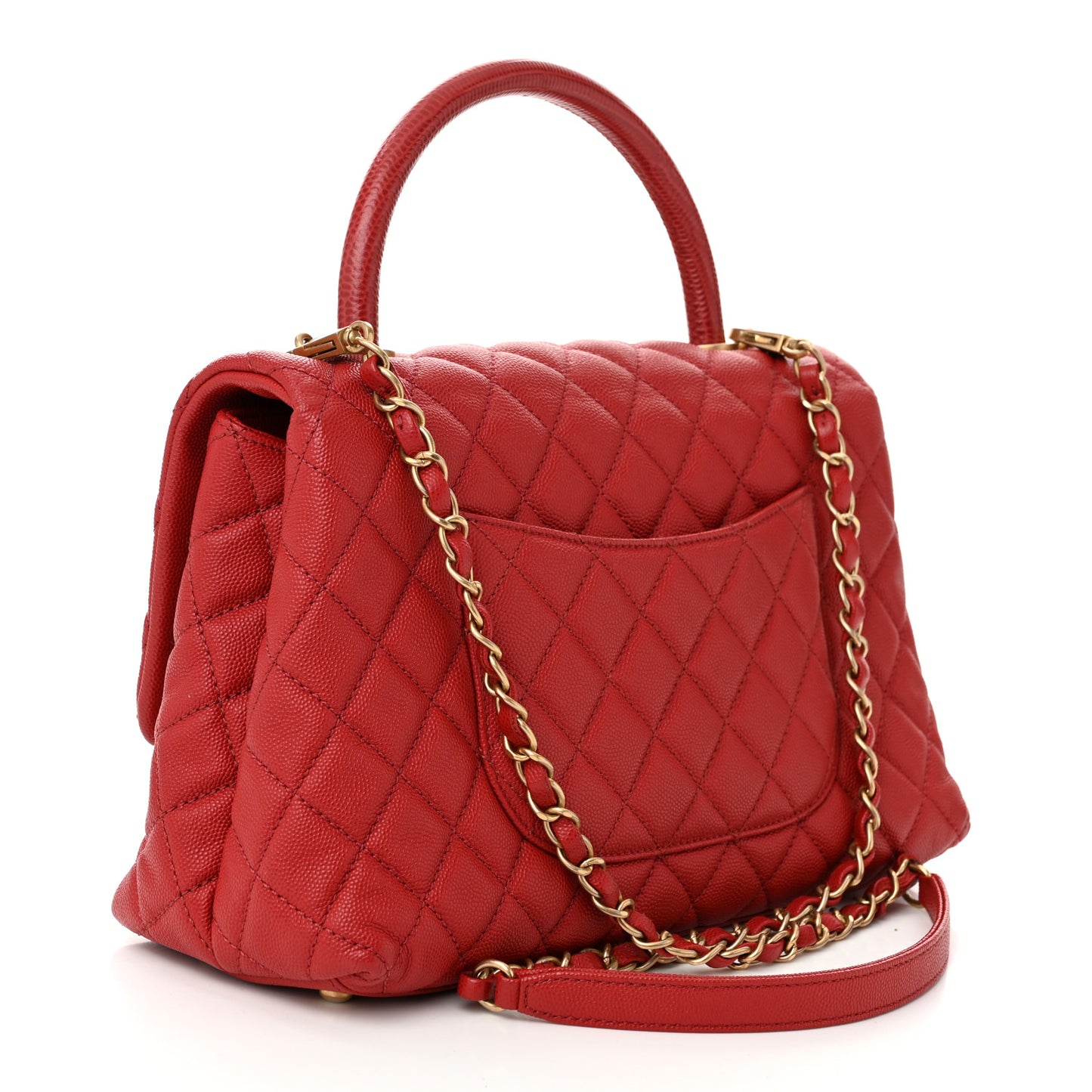 Caviar Lizard Embossed Quilted Small Coco Handle Flap Red