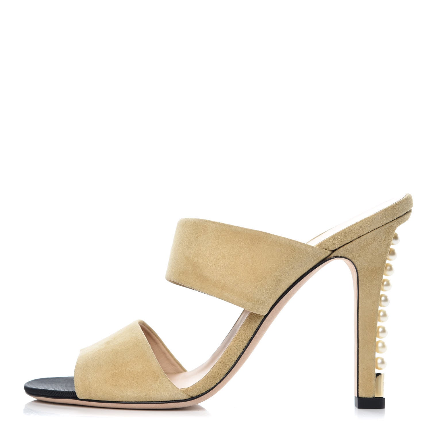 Chanel Suede Pearl Sandals 40.5 Beige 1 of 9