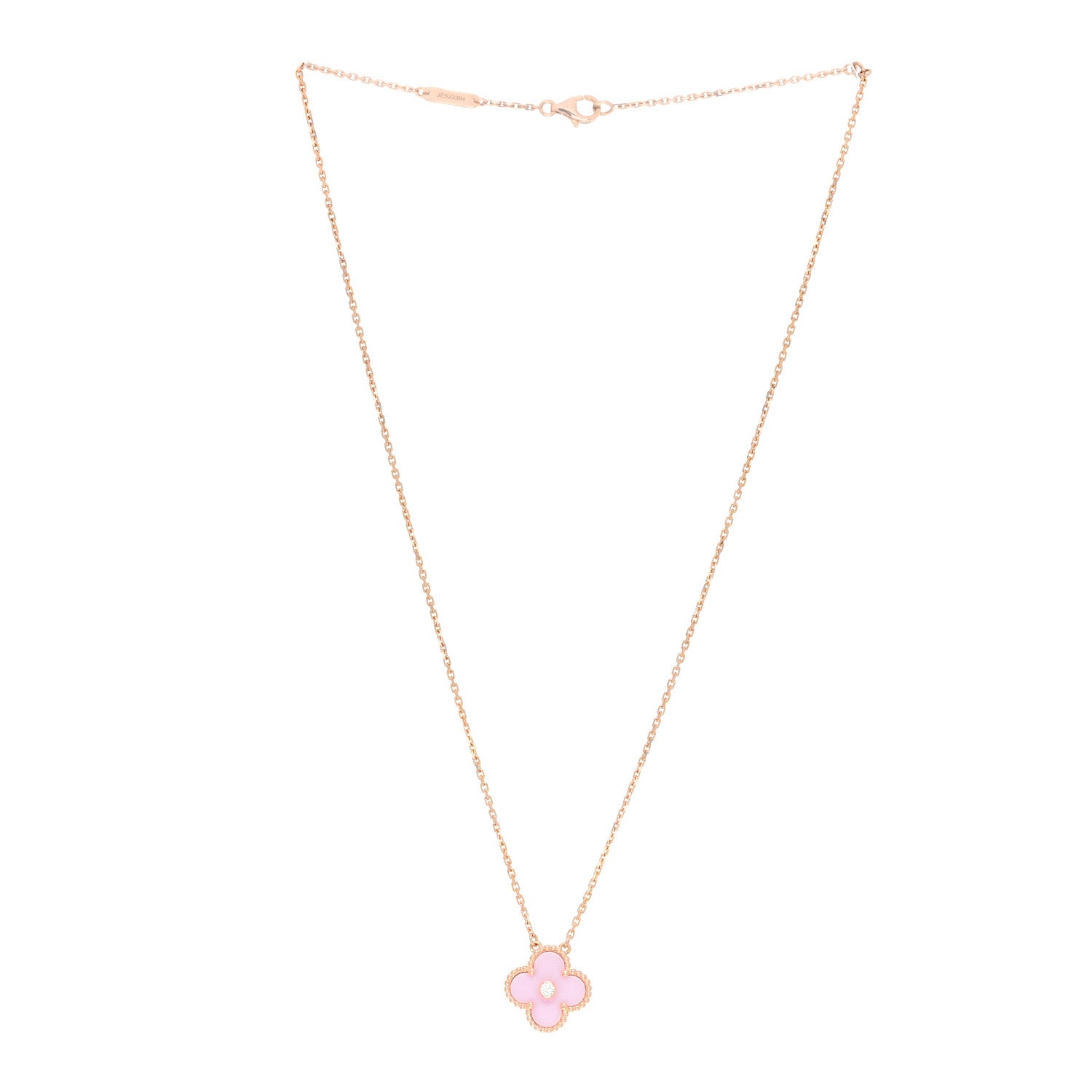 Van Cleef & Arpels 18K Rose Gold Diamond Pink Porcelain Vintage Alhambra Pendant Necklace 2 of 6
