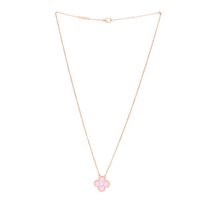 Van Cleef & Arpels 18K Rose Gold Diamond Pink Porcelain Vintage Alhambra Pendant Necklace 2 of 6
