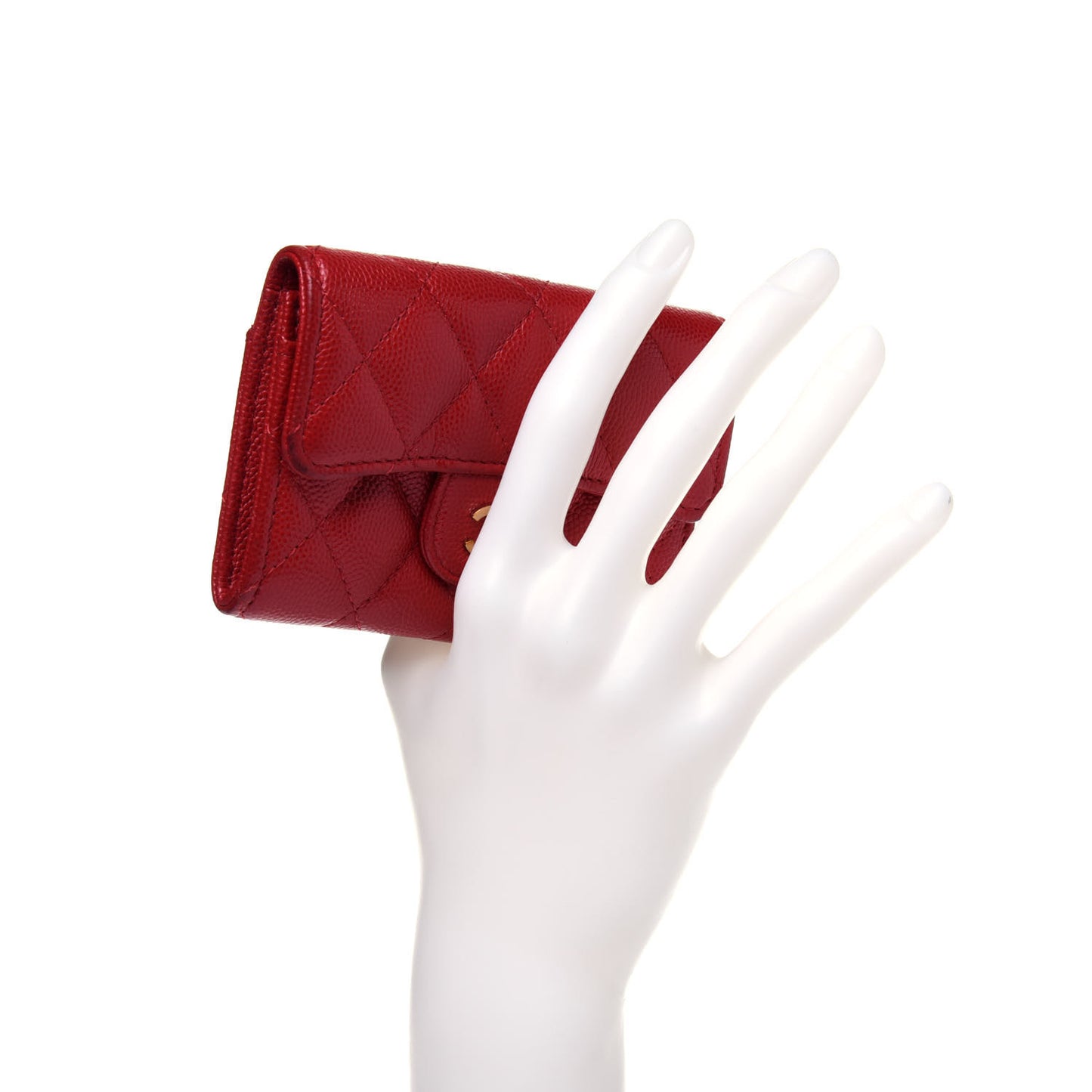 Caviar Quilted Flap Card Holder Wallet Red