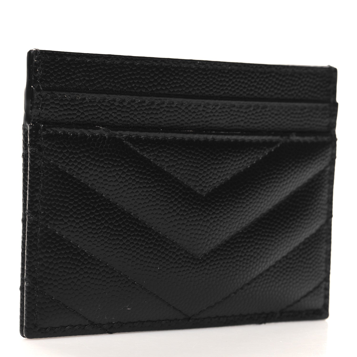 Saint Laurent Grain De Poudre Matelasse Chevron Monogram Credit Card Case Black 3 of 8
