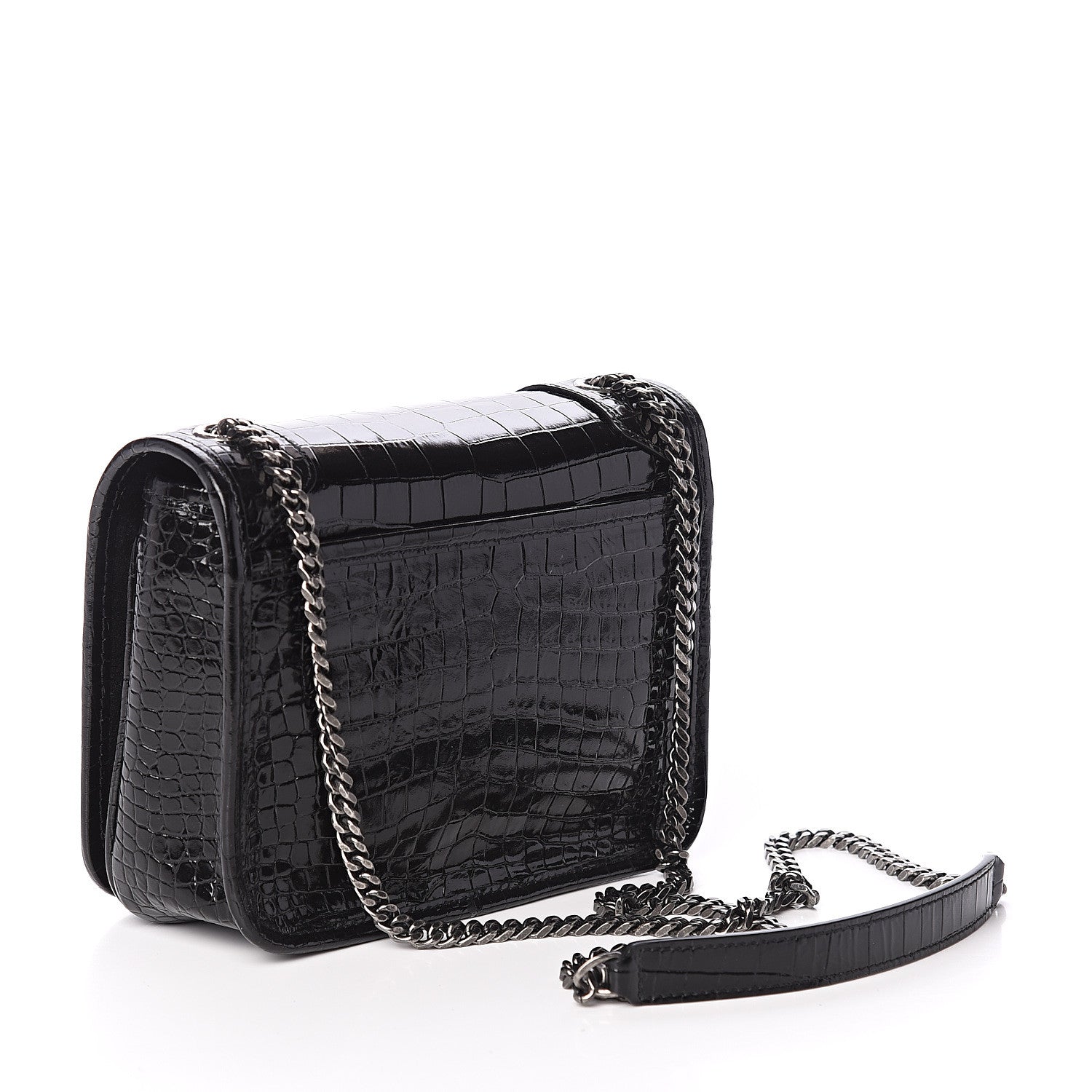 Saint Laurent Crocodile Embossed Lambskin Matelasse Monogram Niki Chain Wallet Black 2 of 7