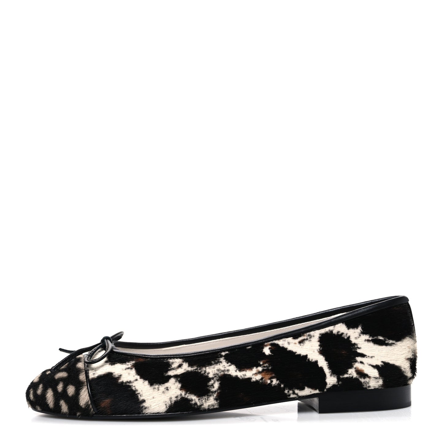 Pony Hair Cap Toe CC Ballerina Flats 37.5 White Brown Black