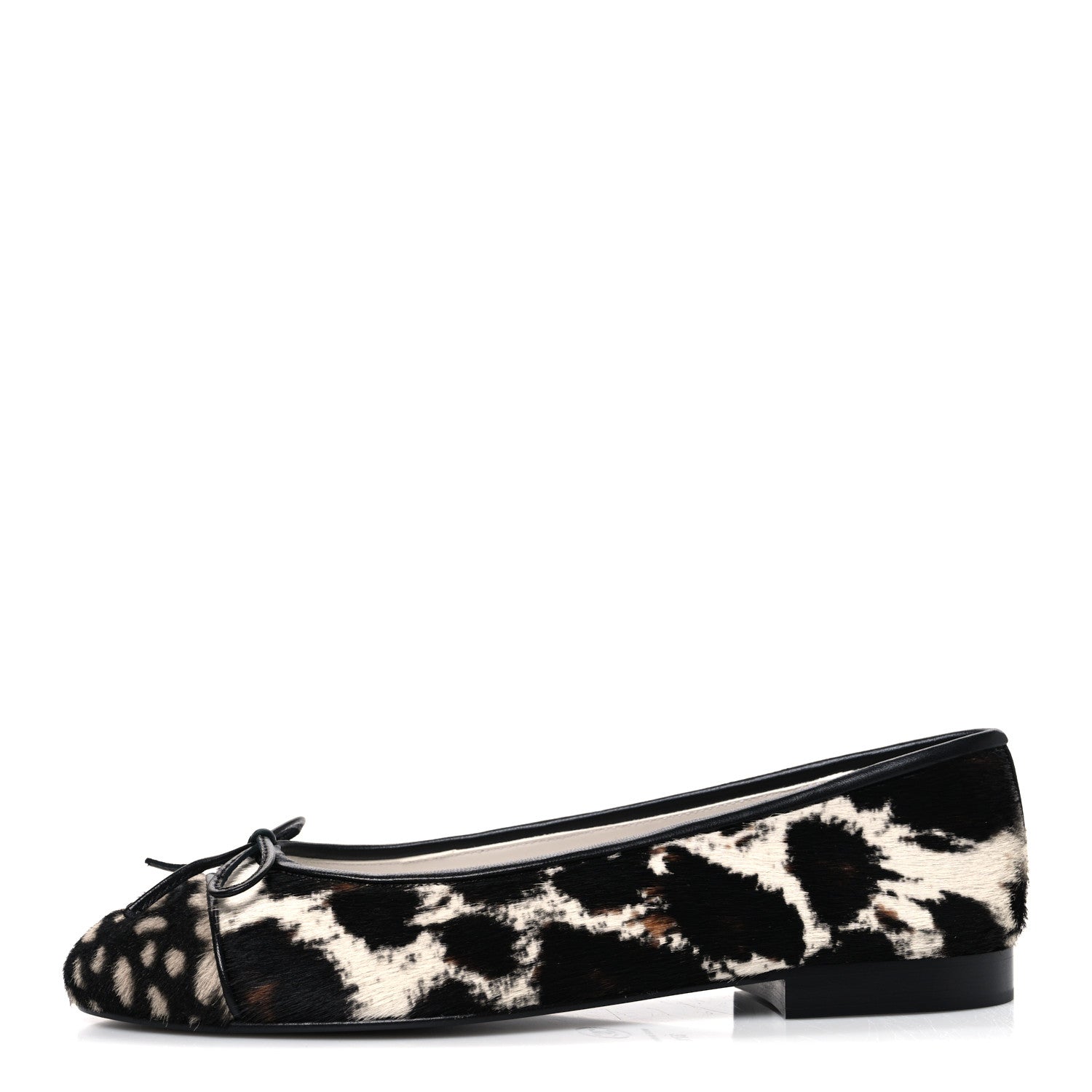 Chanel Pony Hair Cap Toe CC Ballerina Flats 37.5 White Brown Black 1 of 11