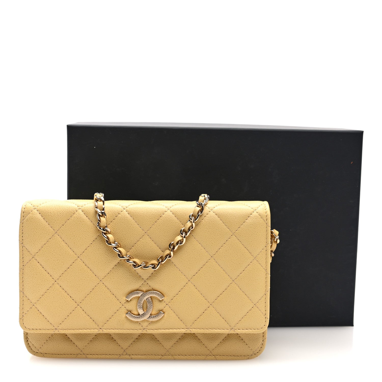 Chanel Caviar Quilted Studded CC Wallet on Chain WOC Yellow 11 of 11