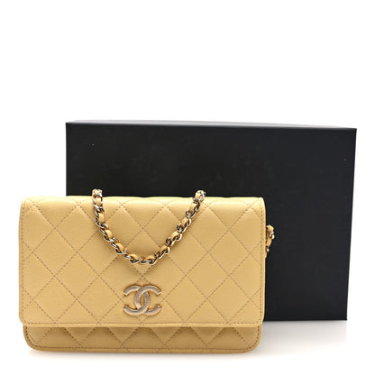 Chanel Caviar Quilted Studded CC Wallet on Chain WOC Yellow 11 of 11