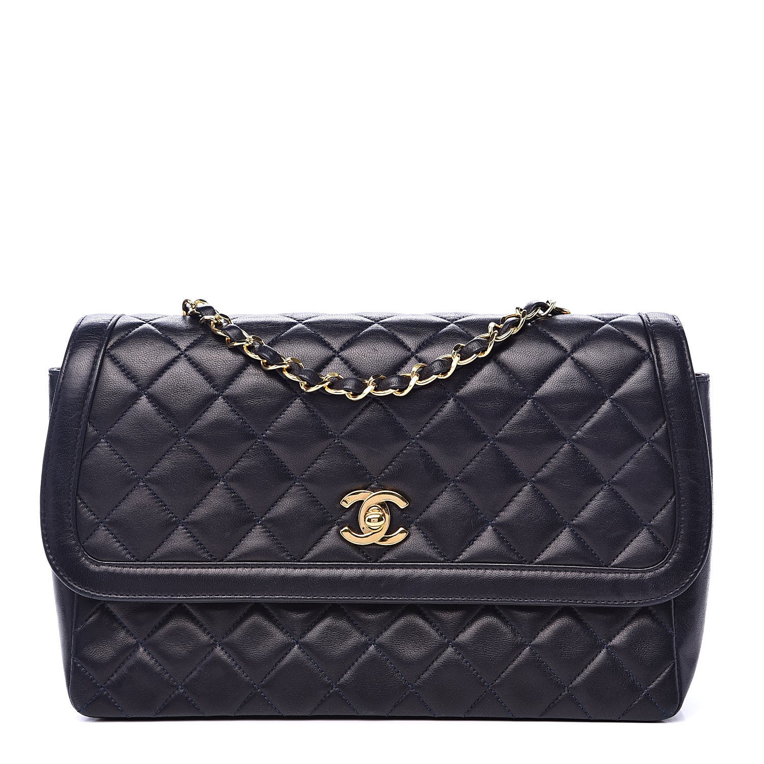 Chanel Lambskin Quilted Medium Single Flap Navy Blue 1 of 16