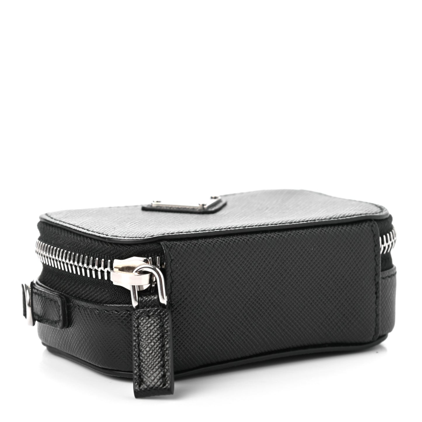 Saffiano Travel Metal Triangle Logo Mini Pouch Shoulder Bag Black