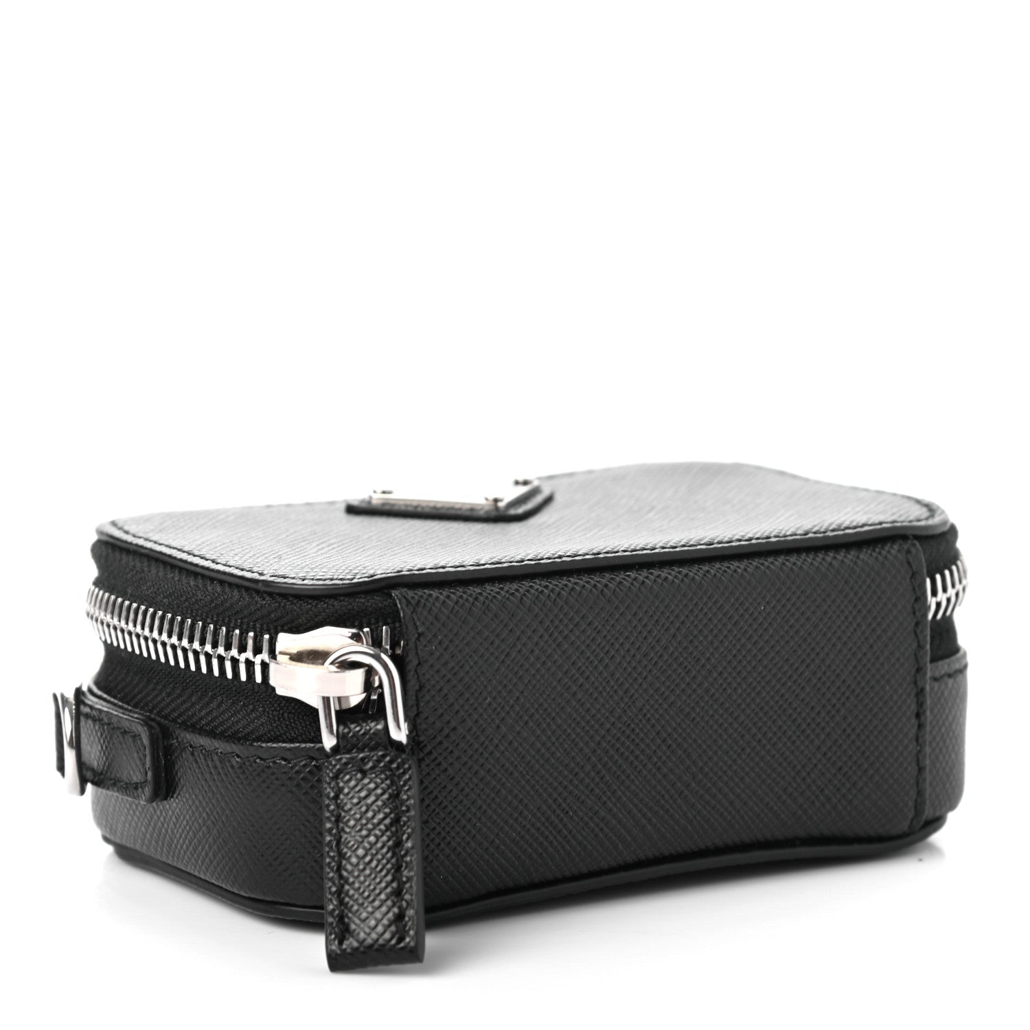 Prada Saffiano Travel Metal Triangle Logo Mini Pouch Shoulder Bag Black 4 of 6