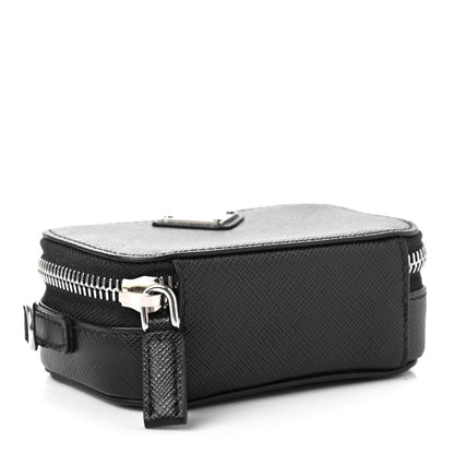 Prada Saffiano Travel Metal Triangle Logo Mini Pouch Shoulder Bag Black 4 of 6