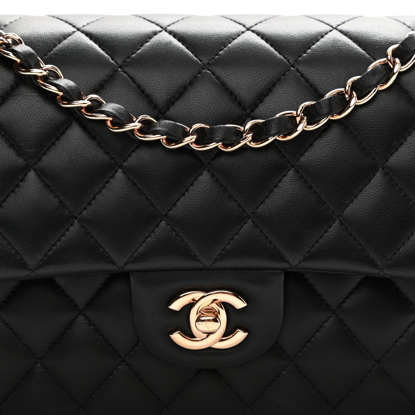 Lambskin Quilted Medium Double Flap Black
