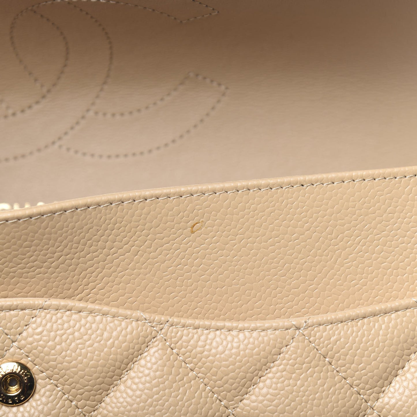 Caviar Quilted Jumbo Double Flap Beige