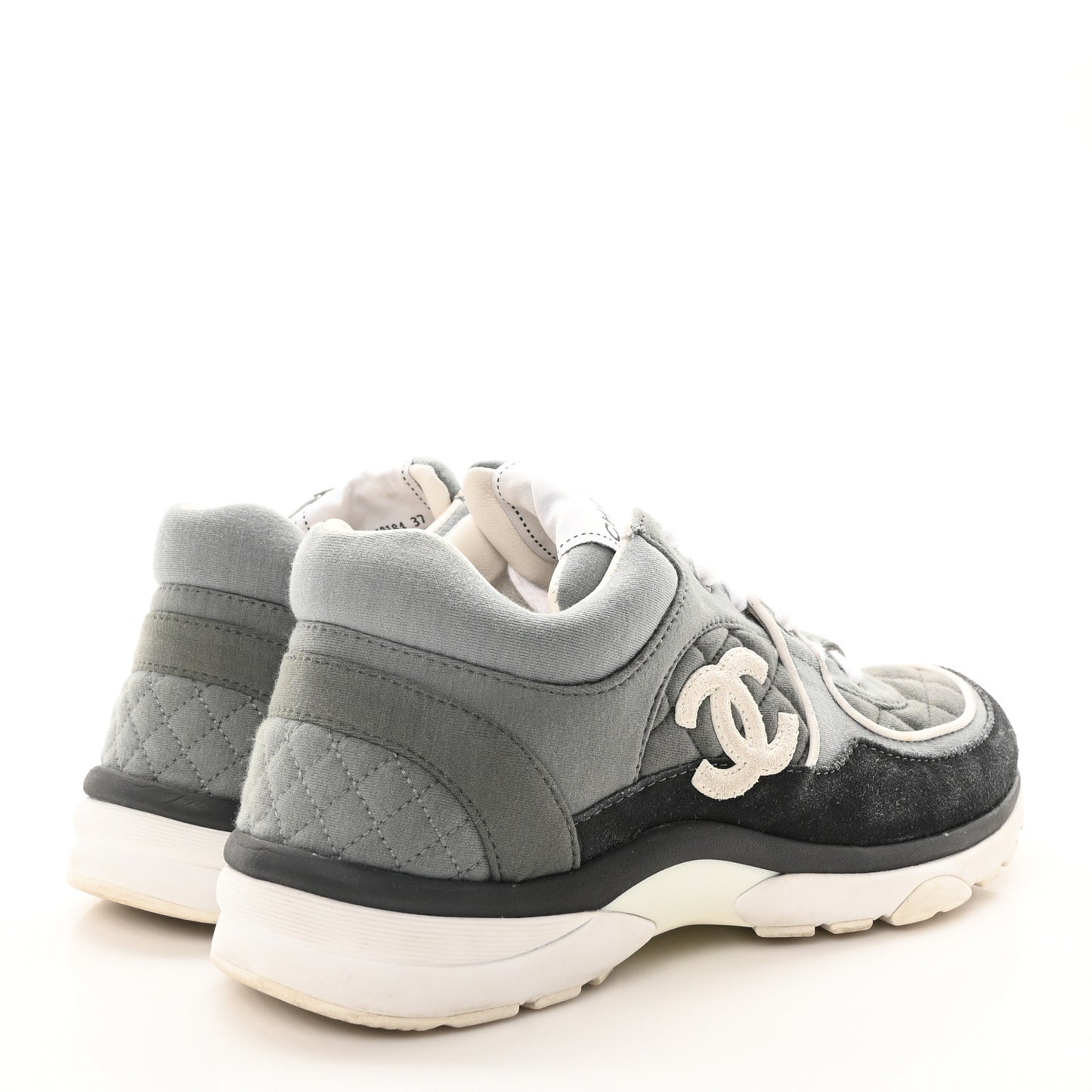 Fabric Suede Calfskin Quilted CC Sneakers 37 Dark Grey