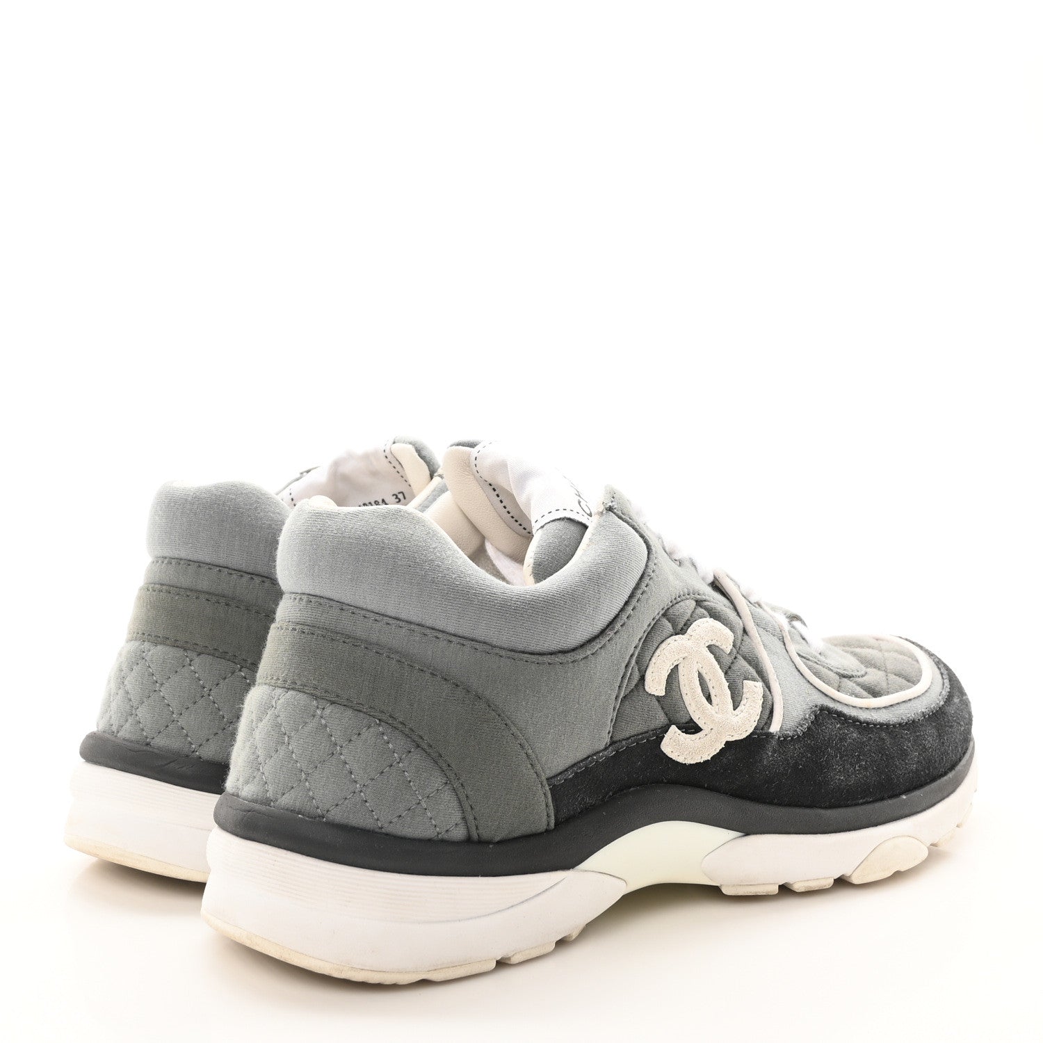 Chanel Fabric Suede Calfskin Quilted CC Sneakers 37 Dark Grey 5 of 8