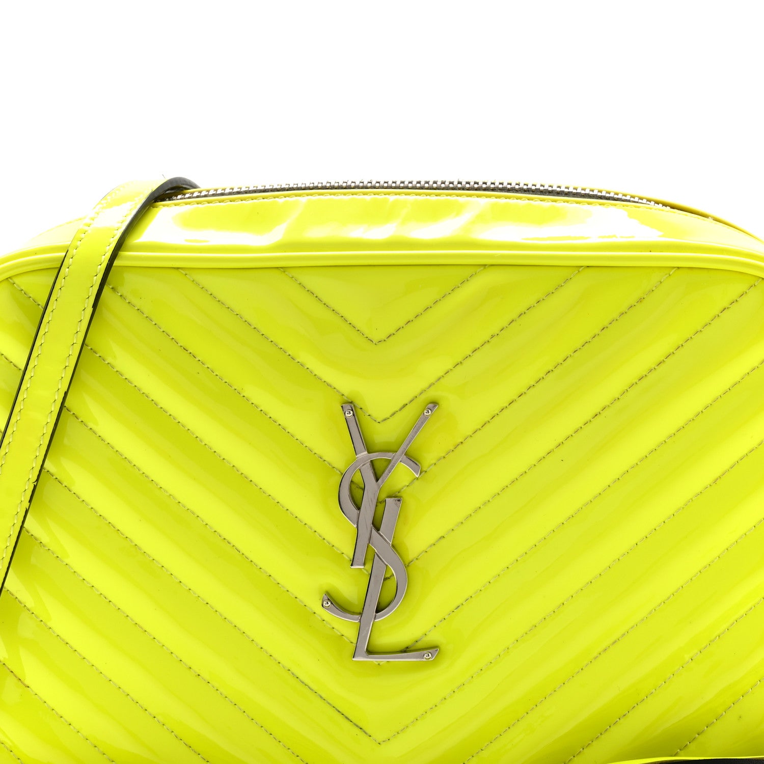Saint Laurent Patent Calfskin Matelasse Monogram Lou Camera Bag Neon Yellow 8 of 11