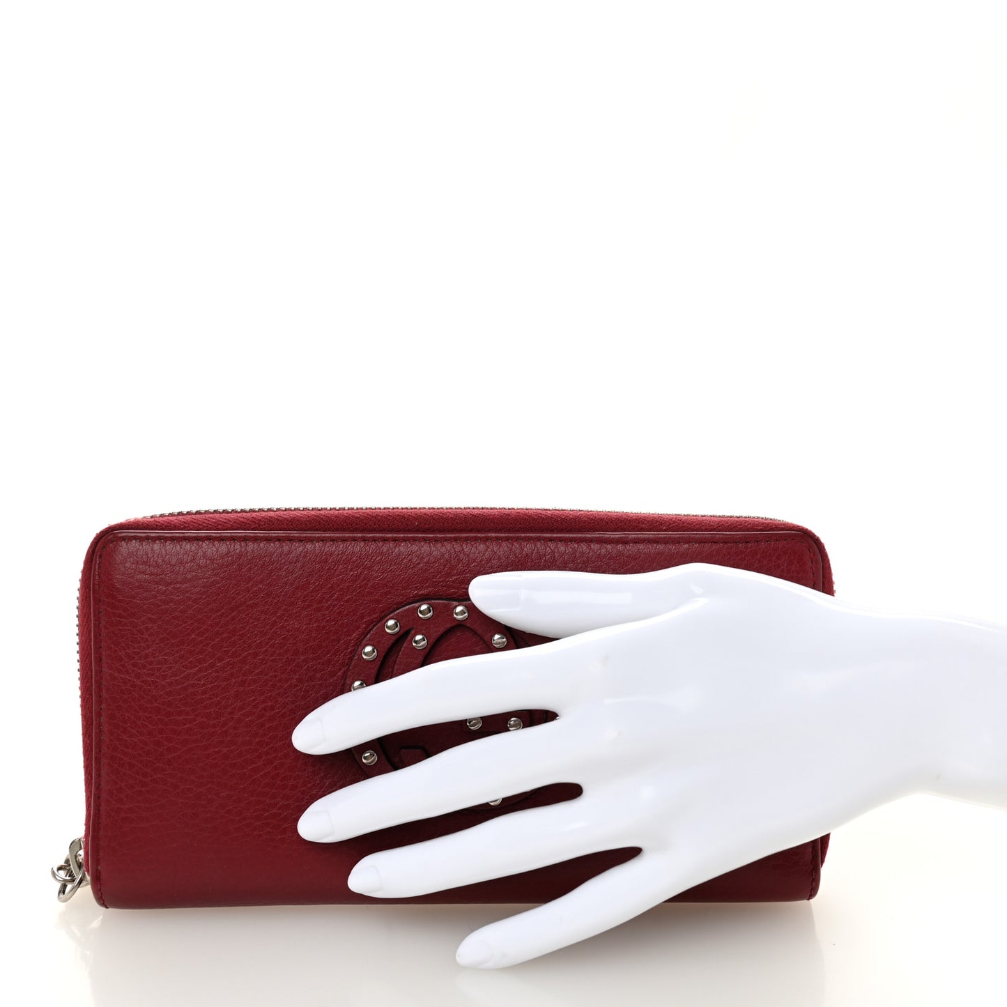 Pebbled Calfskin Studded Soho Zip Around Wallet Soft Burgundy