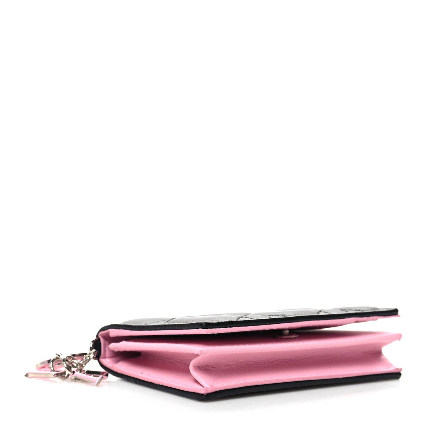 Lambskin Cannage Bi-Color Small Lady Dior Flap Card Holder Black Pink