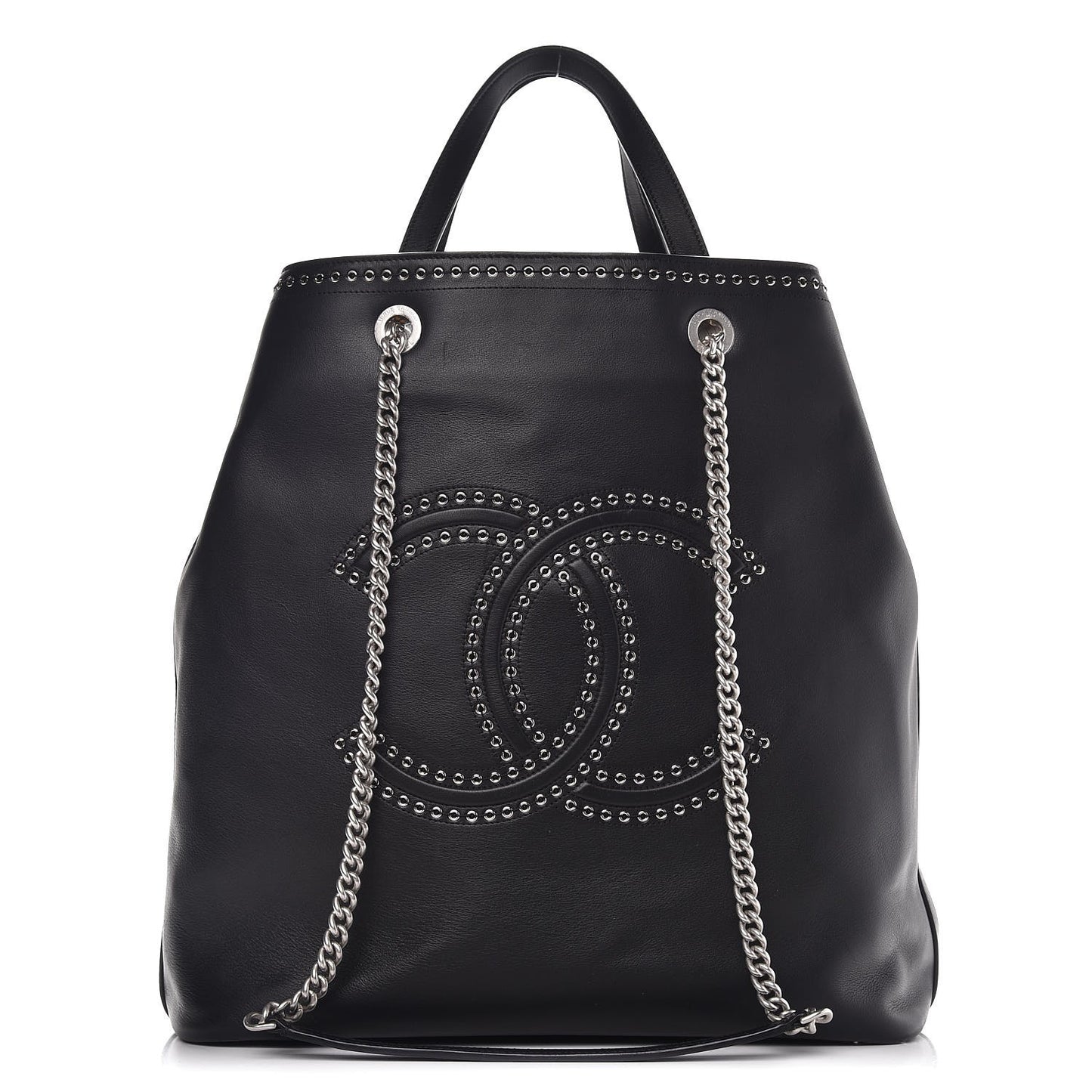 Calfskin Large Coco Eyelets Shopping Tote Black