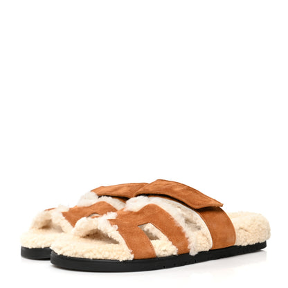 Hermes Suede Goatskin Woolskin Womens Chypre Sandals 35 Naturel Ecru 3 of 8