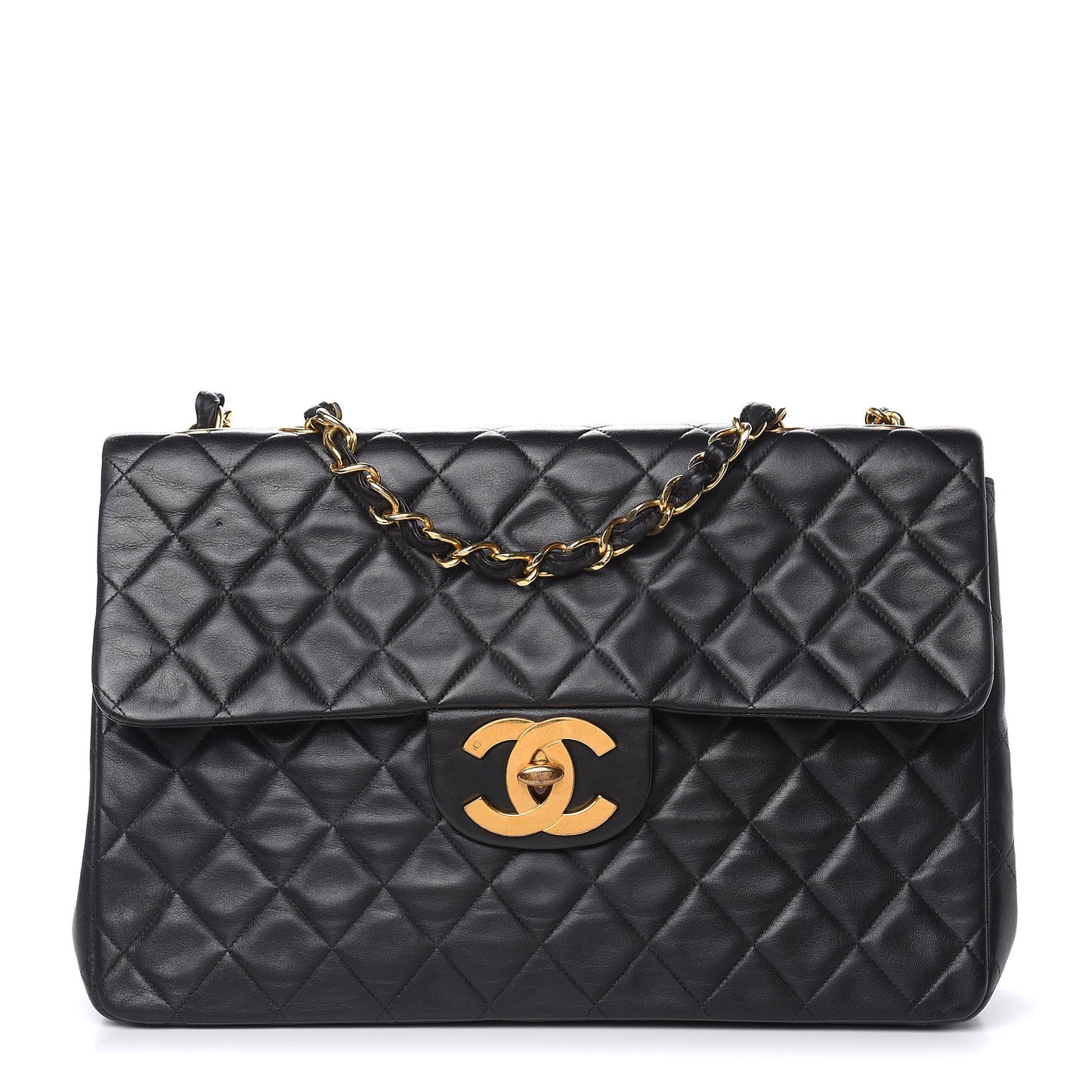 Lambskin Quilted XL Jumbo Single Flap Black