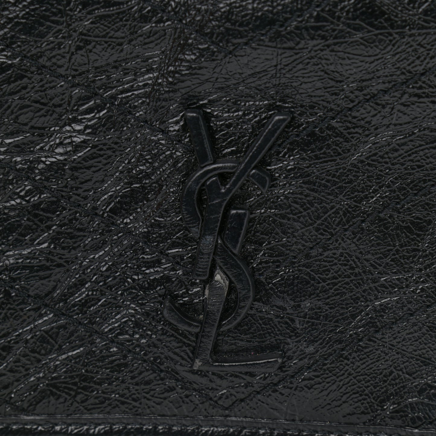 Crinkled Calfskin Matelasse Monogram Niki Chain Wallet Black