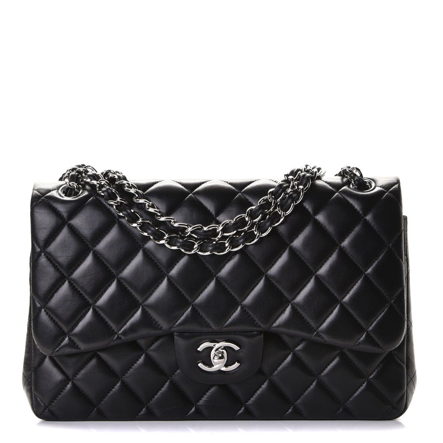 Lambskin Quilted Jumbo Double Flap Black