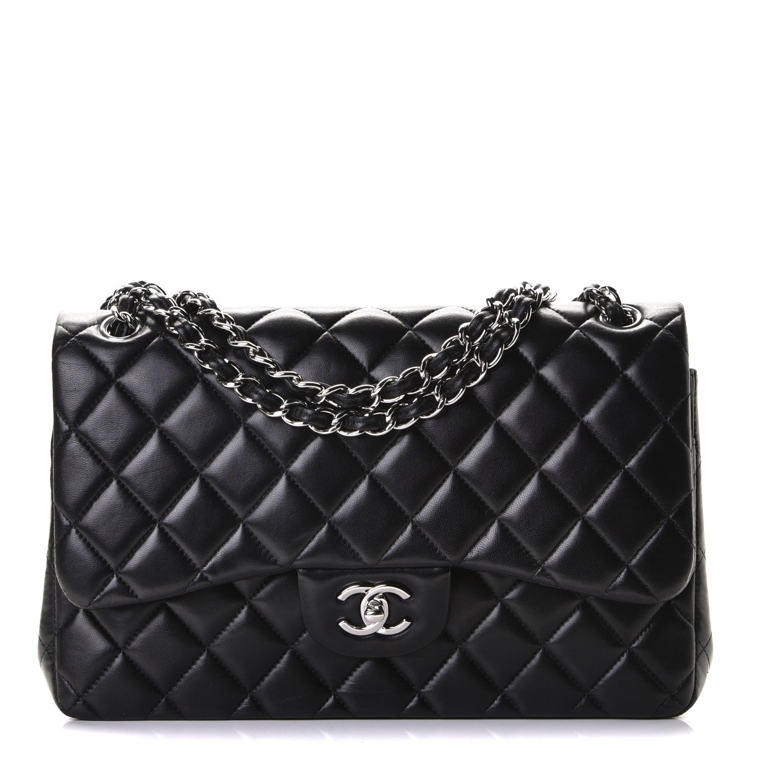 Chanel Lambskin Quilted Jumbo Double Flap Black 1 of 4